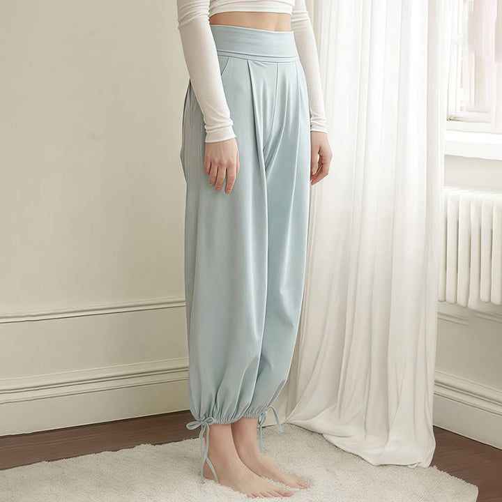 Buddha Stones Lässige, schlichte Leica-Hose mit Kordelzug am Saum für Damen mit Taschen - image 1