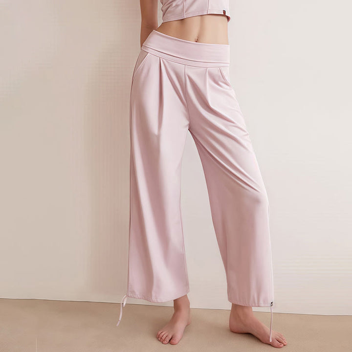 Buddha Stones Lässige, schlichte Leica-Hose mit Kordelzug am Saum für Damen mit Taschen - image 10