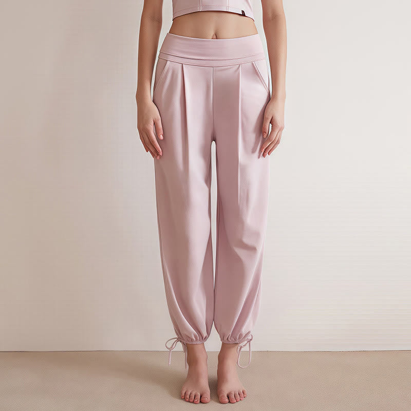 Buddha Stones Lässige, schlichte Leica-Hose mit Kordelzug am Saum für Damen mit Taschen - Rosa - US4， UK/AU8，EU36 (L) - image 9