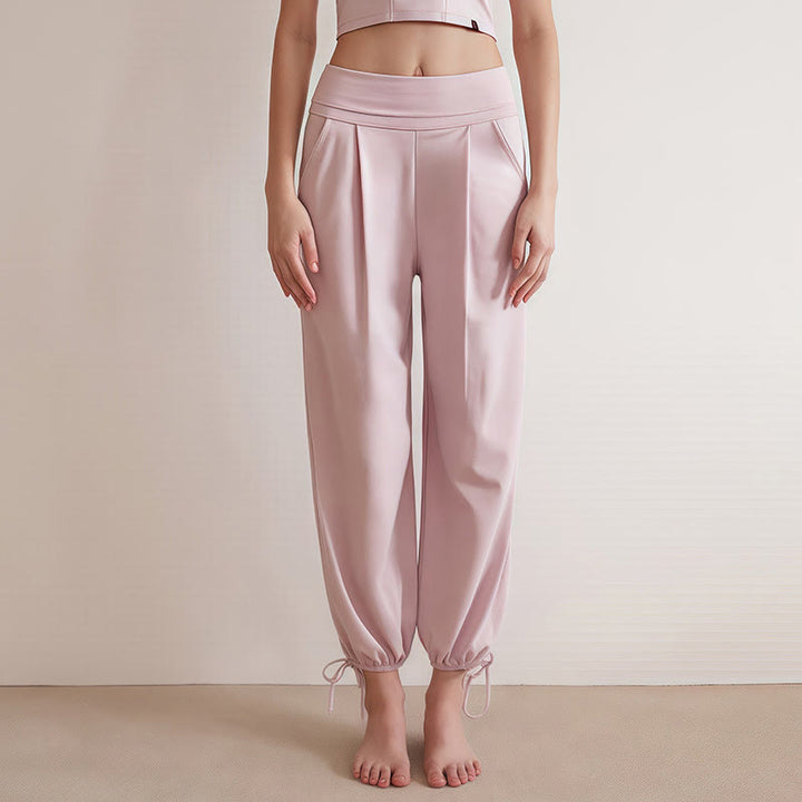 Buddha Stones Lässige, schlichte Leica-Hose mit Kordelzug am Saum für Damen mit Taschen - Rosa - US4， UK/AU8，EU36 (L) - image 9
