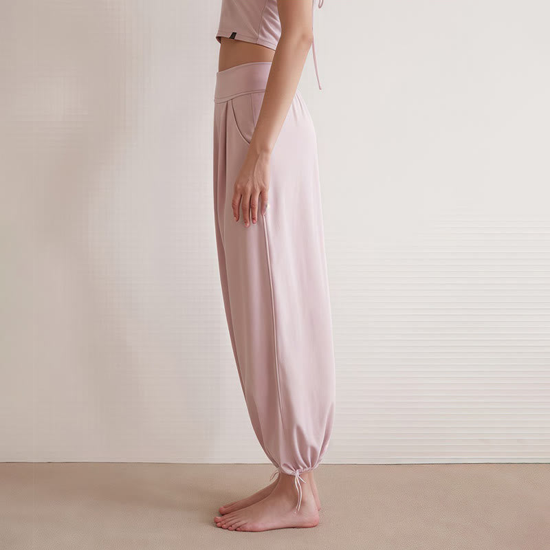 Buddha Stones Lässige, schlichte Leica-Hose mit Kordelzug am Saum für Damen mit Taschen - image 11