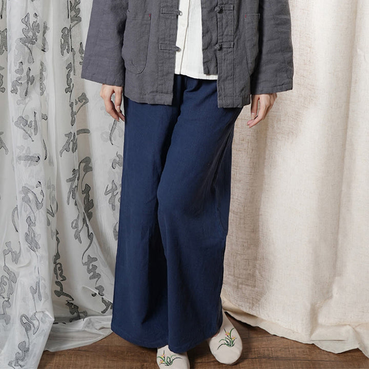 Buddha Stones Lässige, schlichte, lockere, gerade geschnittene Hose aus Ramie-Baumwolle für Damen mit weitem Bein und Taschen - Mitternachtsblau - US6, UK/AU10, EU38 (L) - image 17