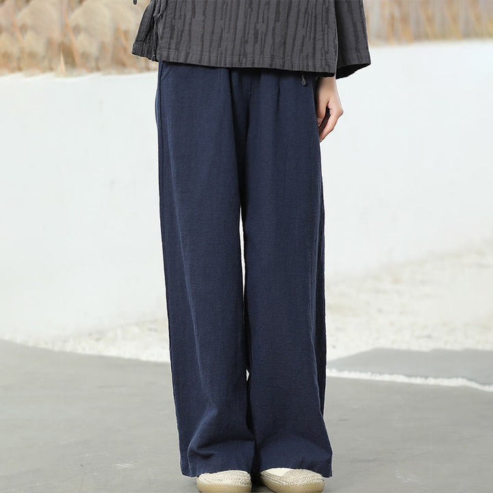 Buddha Stones Lässige, schlichte, lockere, gerade geschnittene Hose aus Ramie-Baumwolle für Damen mit weitem Bein und Taschen - image 18