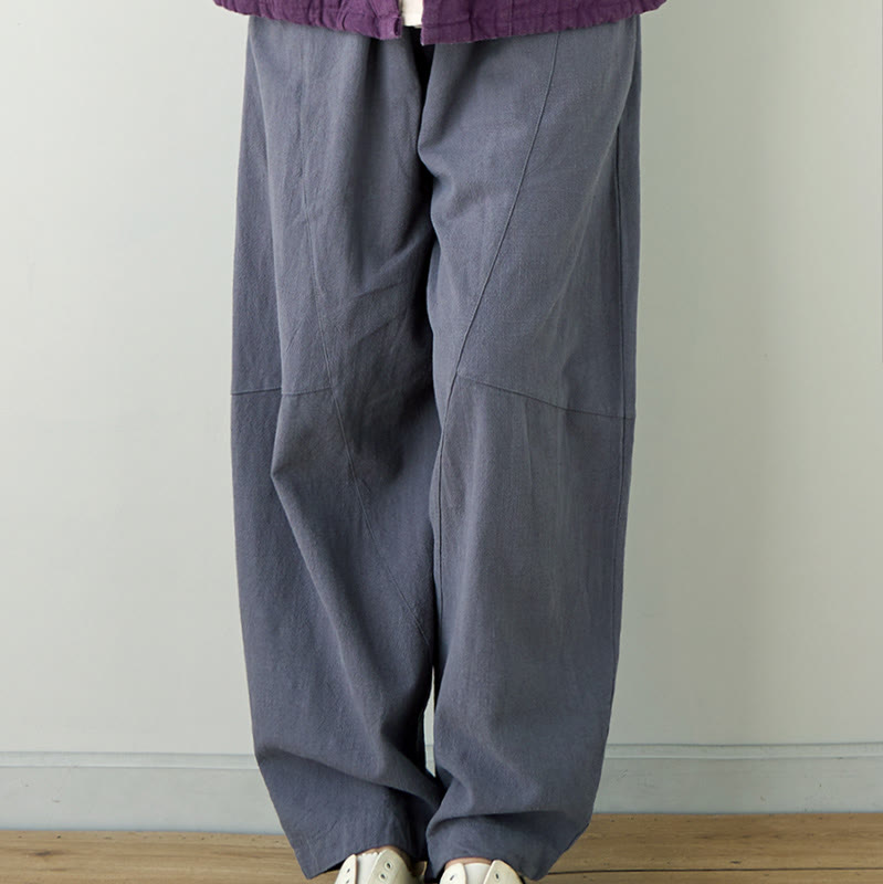 Buddha Stones Lässige, schlichte, lockere Baumwollhose für Damen mit Taschen