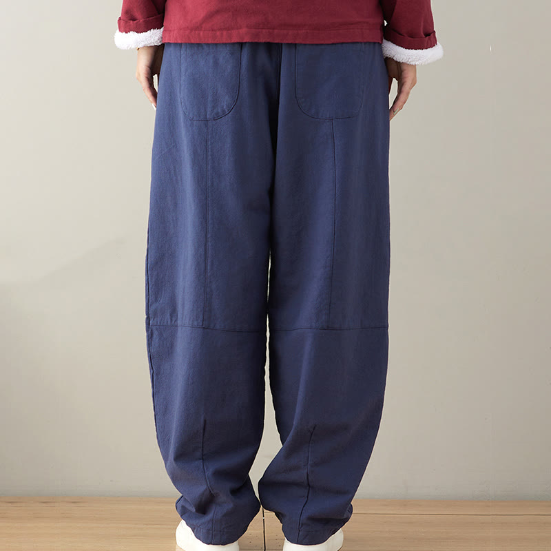 Buddha Stones Lässige, schlichte, lockere Baumwollhose für Damen mit Taschen