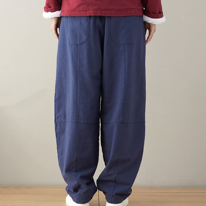 Buddha Stones Lässige, schlichte, lockere Baumwollhose für Damen mit Taschen