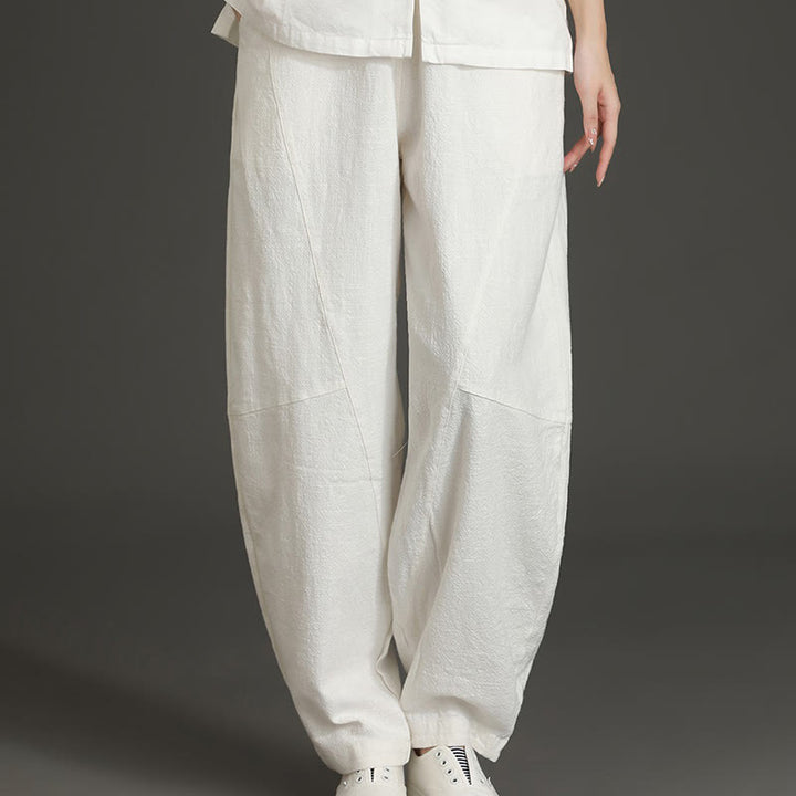 Buddha Stones Lässige, schlichte, lockere Baumwollhose für Damen mit Taschen