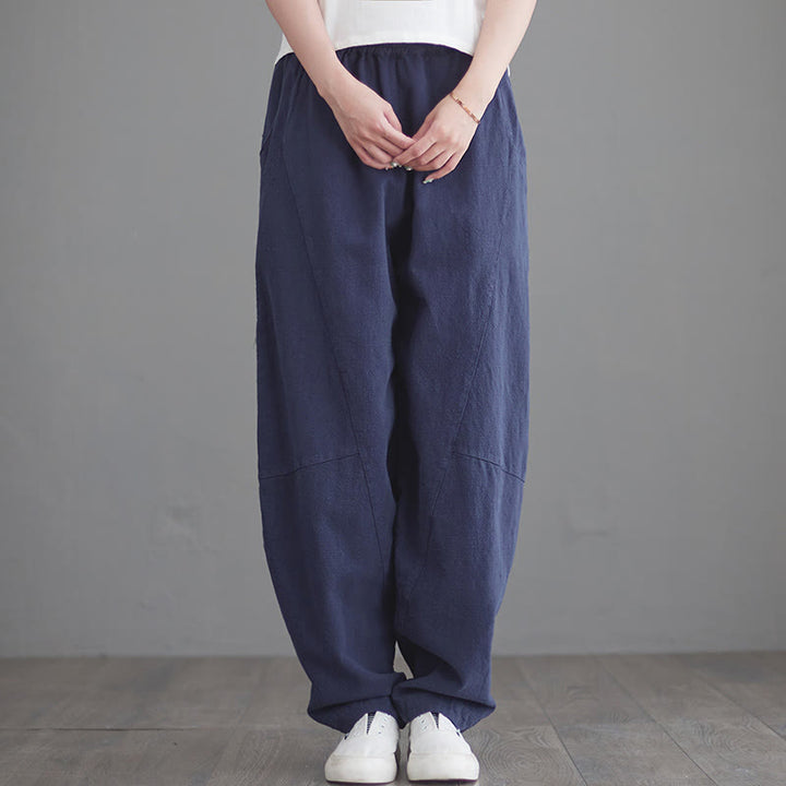 Buddha Stones Lässige, schlichte, lockere Baumwollhose für Damen mit Taschen