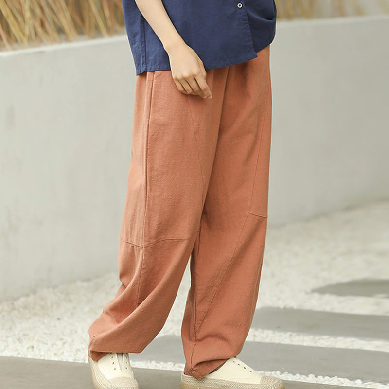 Buddha Stones Lässige, schlichte, lockere Baumwollhose für Damen mit Taschen