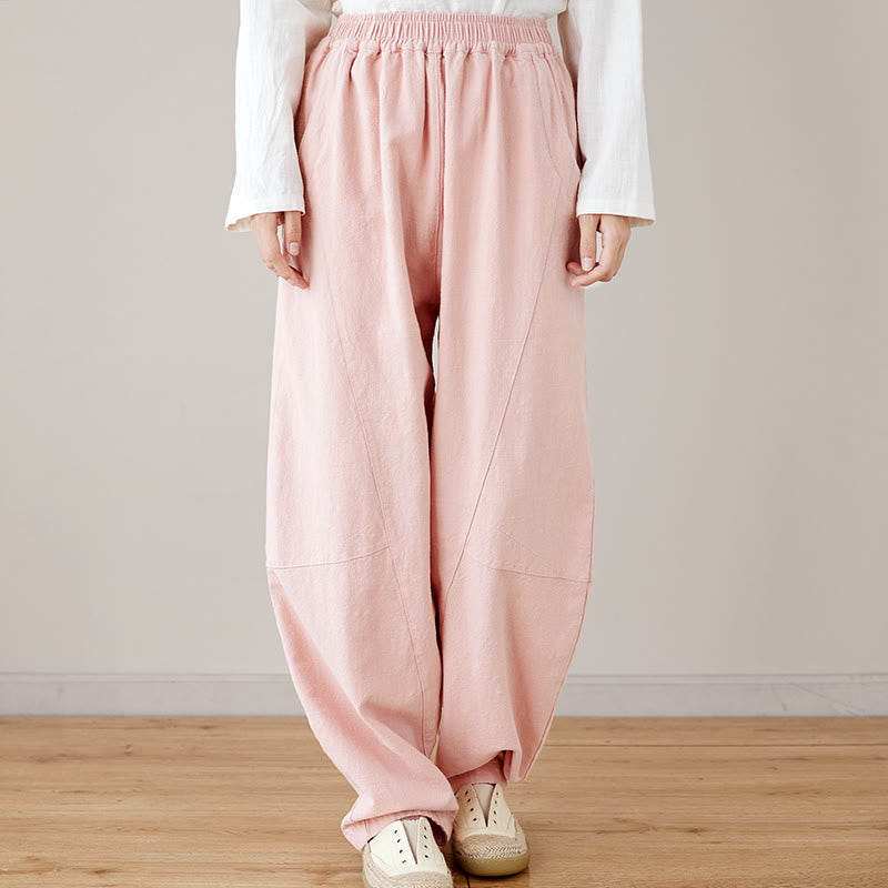 Buddha Stones Lässige, schlichte, lockere Baumwollhose für Damen mit Taschen