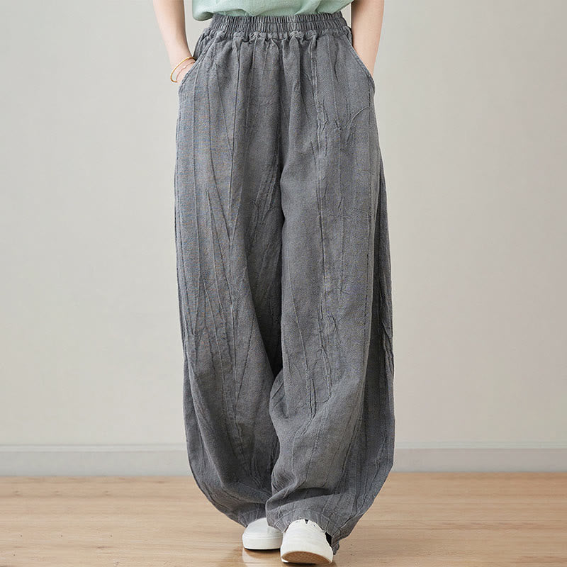 Buddha Stones Lässige, schlichte, lockere Batik-Ramiehose für Damen im Used-Look mit Taschen