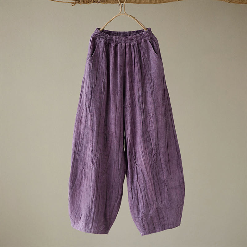 Buddha Stones Lässige, schlichte, lockere Batik-Ramiehose für Damen im Used-Look mit Taschen