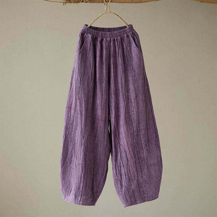 Buddha Stones Lässige, schlichte, lockere Batik-Ramiehose für Damen im Used-Look mit Taschen