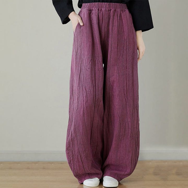 Buddha Stones Lässige, schlichte, lockere Batik-Ramiehose für Damen im Used-Look mit Taschen