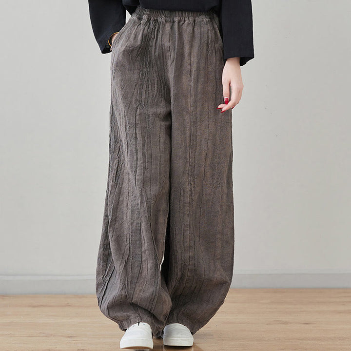 Buddha Stones Lässige, schlichte, lockere Batik-Ramiehose für Damen im Used-Look mit Taschen