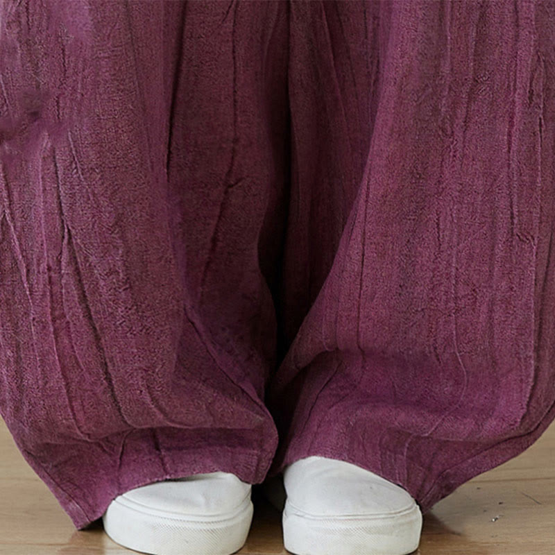 Buddha Stones Lässige, schlichte, lockere Batik-Ramiehose für Damen im Used-Look mit Taschen