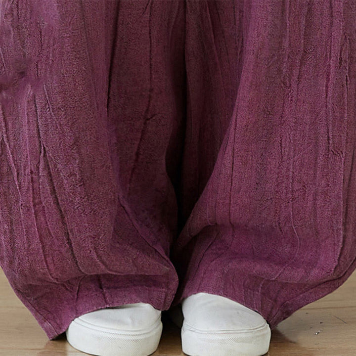 Buddha Stones Lässige, schlichte, lockere Batik-Ramiehose für Damen im Used-Look mit Taschen