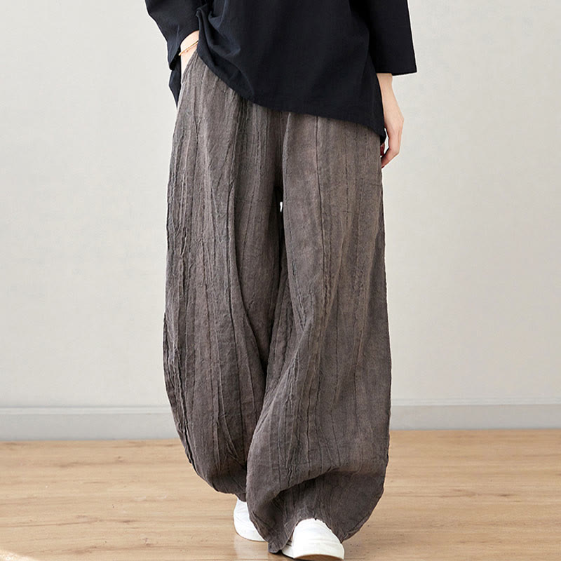 Buddha Stones Lässige, schlichte, lockere Batik-Ramiehose für Damen im Used-Look mit Taschen