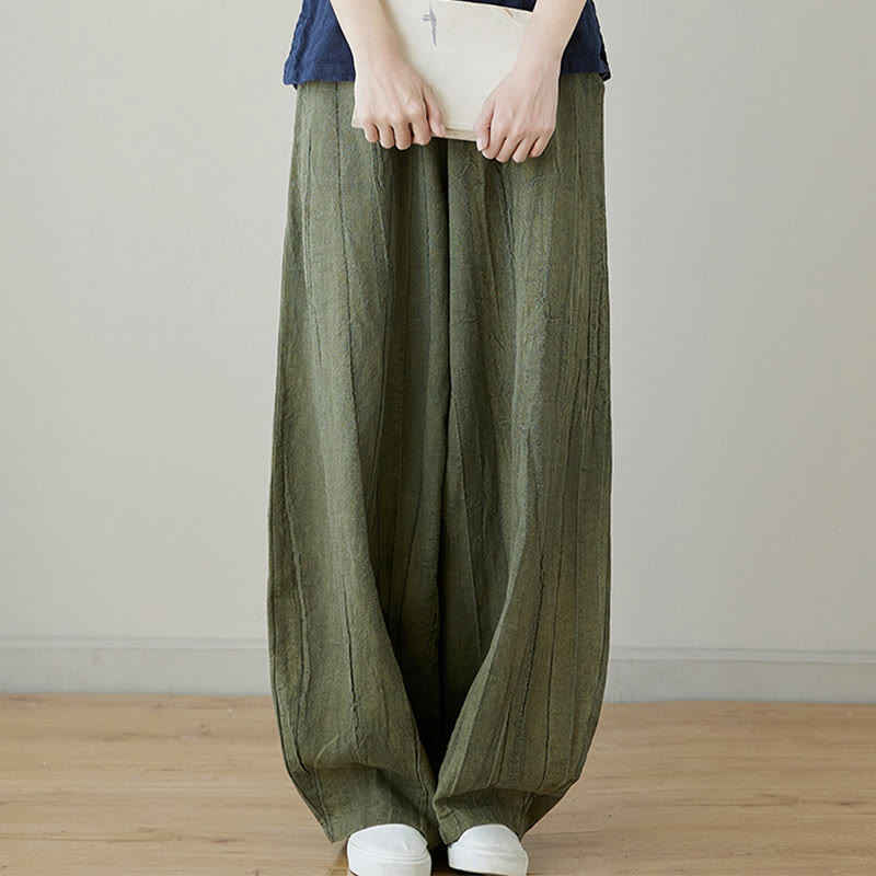 Buddha Stones Lässige, schlichte, lockere Batik-Ramiehose für Damen im Used-Look mit Taschen