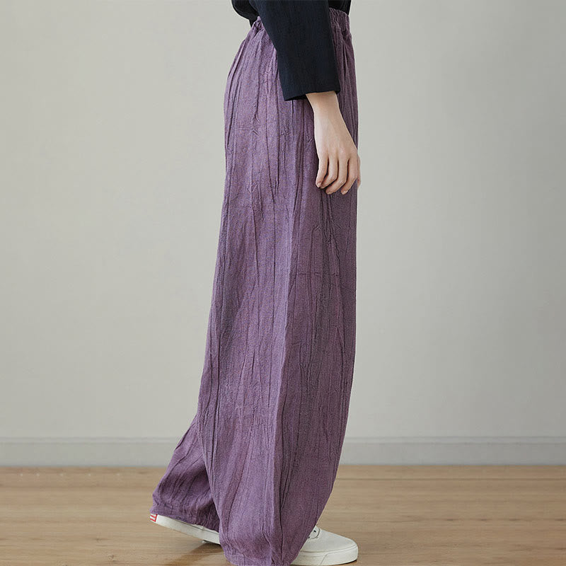 Buddha Stones Lässige, schlichte, lockere Batik-Ramiehose für Damen im Used-Look mit Taschen