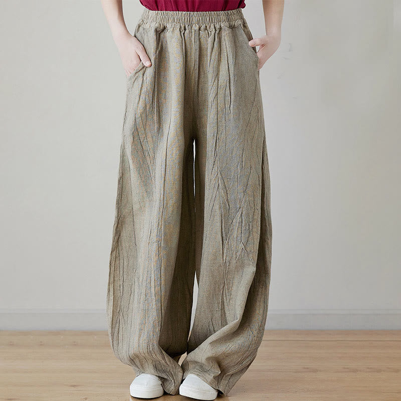Buddha Stones Lässige, schlichte, lockere Batik-Ramiehose für Damen im Used-Look mit Taschen