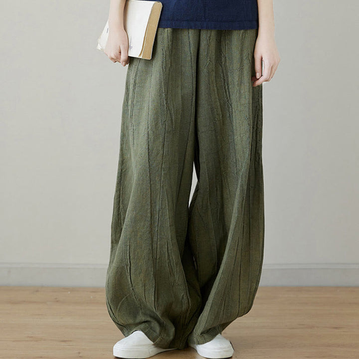 Buddha Stones Lässige, schlichte, lockere Batik-Ramiehose für Damen im Used-Look mit Taschen
