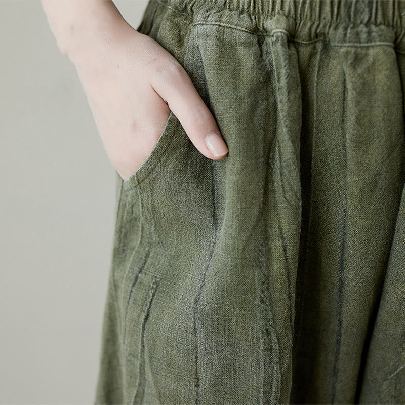 Buddha Stones Lässige, schlichte, lockere Batik-Ramiehose für Damen im Used-Look mit Taschen