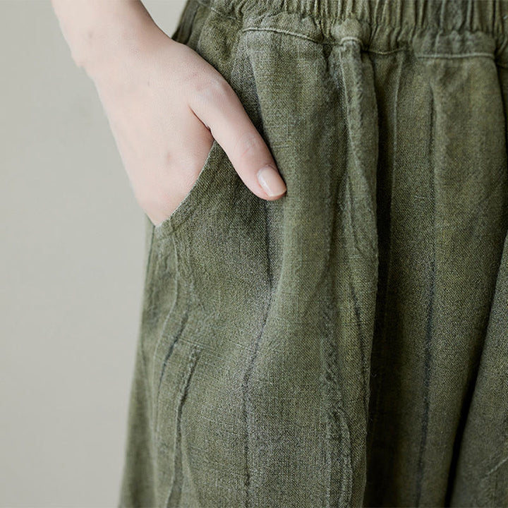 Buddha Stones Lässige, schlichte, lockere Batik-Ramiehose für Damen im Used-Look mit Taschen