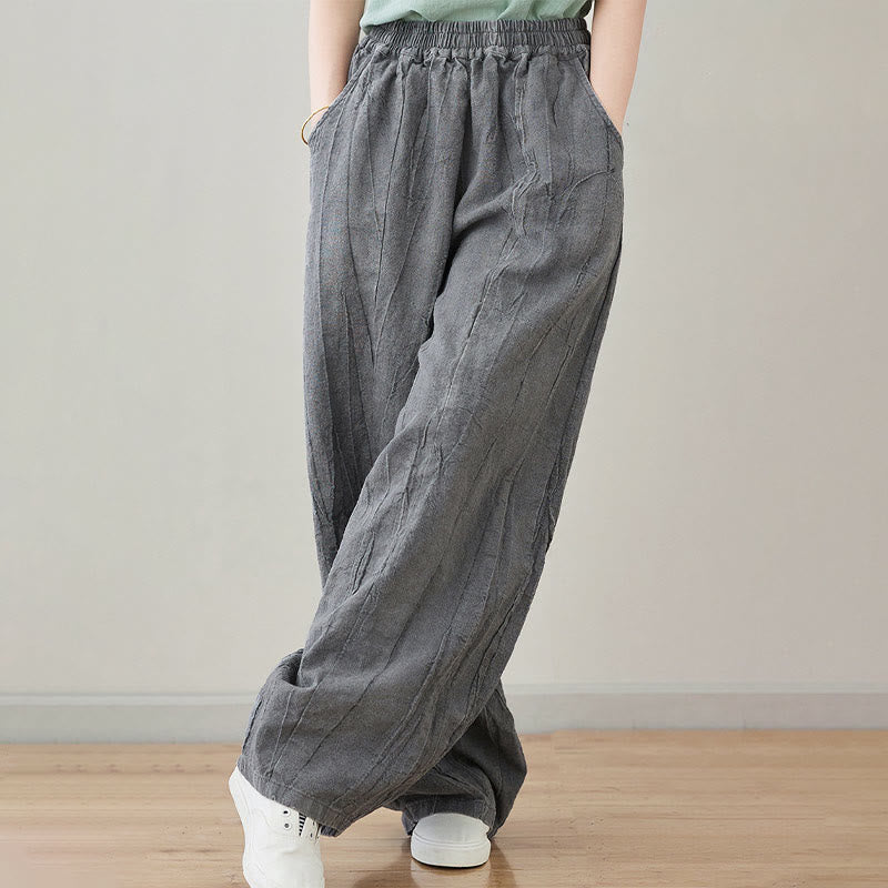 Buddha Stones Lässige, schlichte, lockere Batik-Ramiehose für Damen im Used-Look mit Taschen