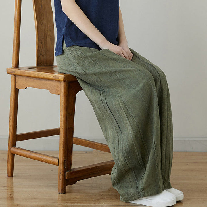Buddha Stones Lässige, schlichte, lockere Batik-Ramiehose für Damen im Used-Look mit Taschen