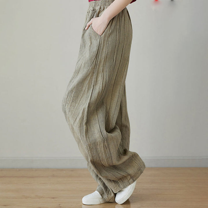 Buddha Stones Lässige, schlichte, lockere Batik-Ramiehose für Damen im Used-Look mit Taschen