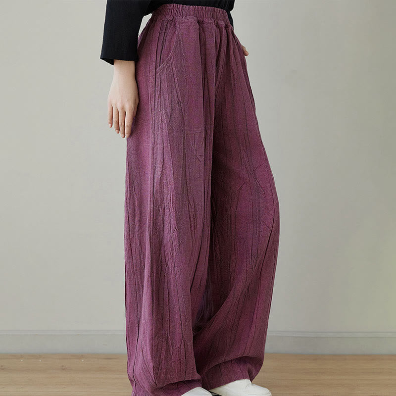 Buddha Stones Lässige, schlichte, lockere Batik-Ramiehose für Damen im Used-Look mit Taschen