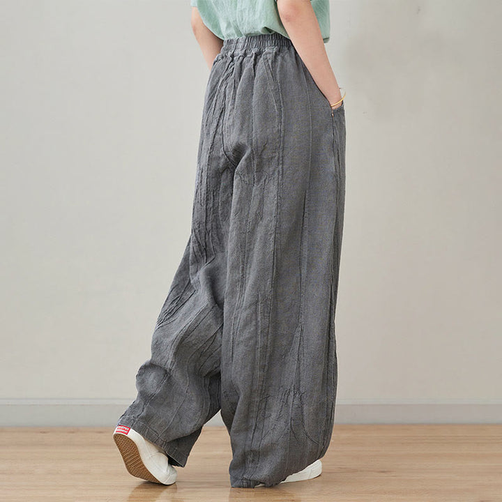 Buddha Stones Lässige, schlichte, lockere Batik-Ramiehose für Damen im Used-Look mit Taschen