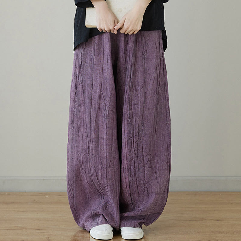 Buddha Stones Lässige, schlichte, lockere Batik-Ramiehose für Damen im Used-Look mit Taschen
