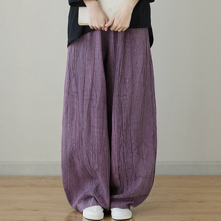 Buddha Stones Lässige, schlichte, lockere Batik-Ramiehose für Damen im Used-Look mit Taschen
