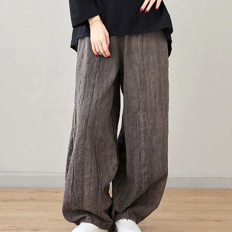 Buddha Stones Lässige, schlichte, lockere Batik-Ramiehose für Damen im Used-Look mit Taschen