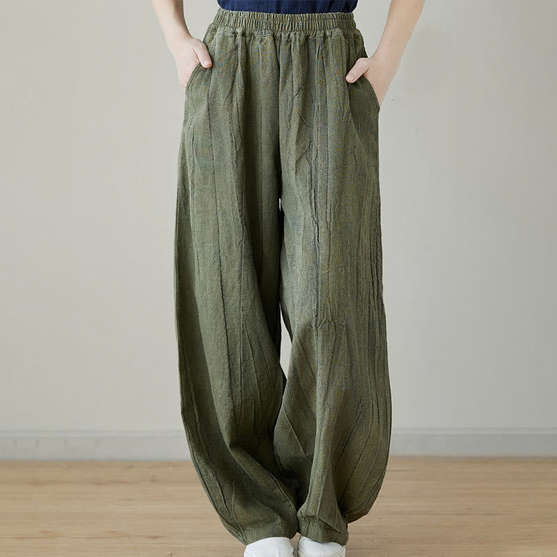 Buddha Stones Lässige, schlichte, lockere Batik-Ramiehose für Damen im Used-Look mit Taschen