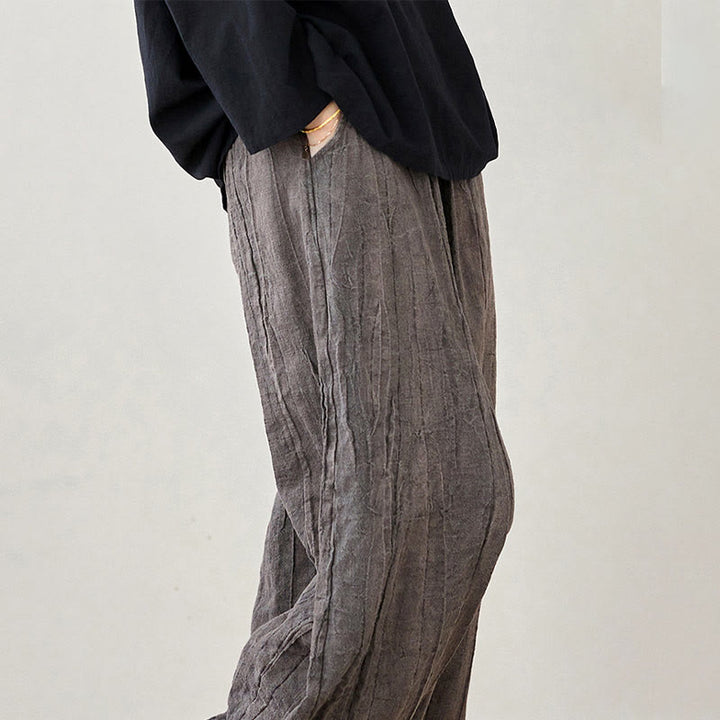 Buddha Stones Lässige, schlichte, lockere Batik-Ramiehose für Damen im Used-Look mit Taschen