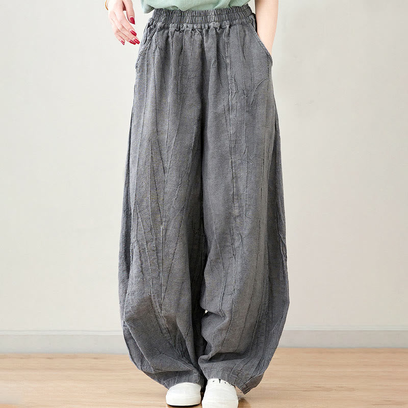 Buddha Stones Lässige, schlichte, lockere Batik-Ramiehose für Damen im Used-Look mit Taschen