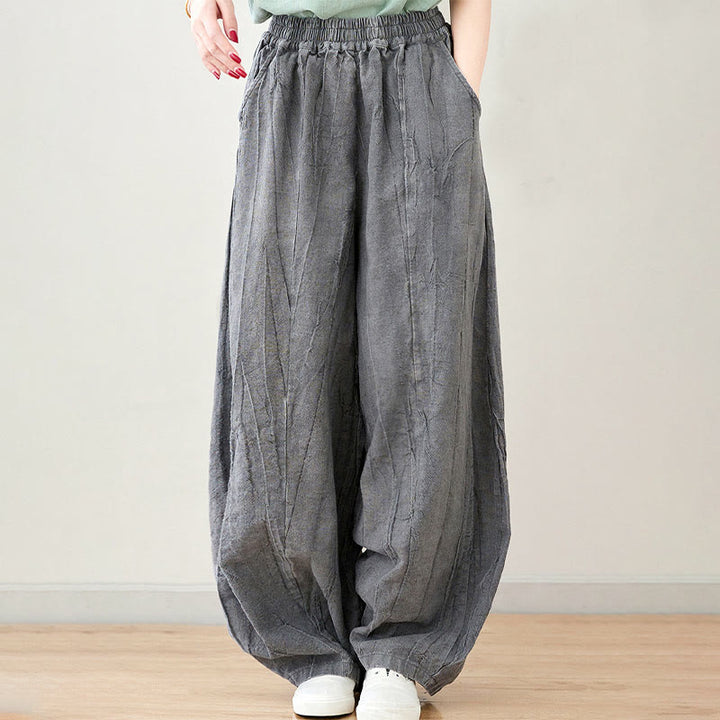 Buddha Stones Lässige, schlichte, lockere Batik-Ramiehose für Damen im Used-Look mit Taschen