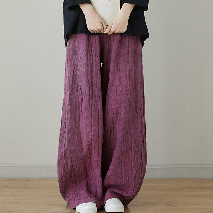 Buddha Stones Lässige, schlichte, lockere Batik-Ramiehose für Damen im Used-Look mit Taschen