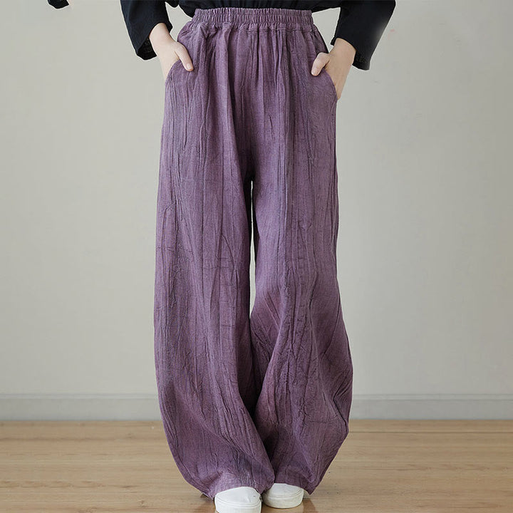 Buddha Stones Lässige, schlichte, lockere Batik-Ramiehose für Damen im Used-Look mit Taschen