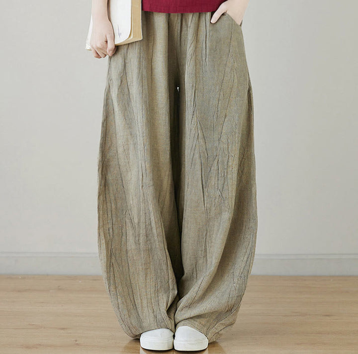Buddha Stones Lässige, schlichte, lockere Batik-Ramiehose für Damen im Used-Look mit Taschen