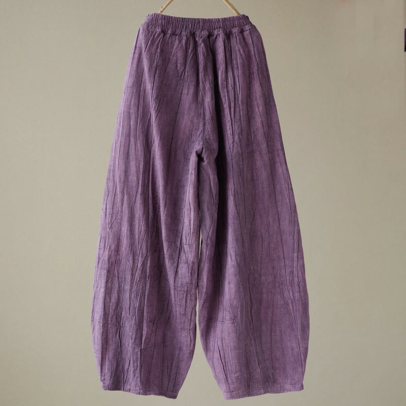 Buddha Stones Lässige, schlichte, lockere Batik-Ramiehose für Damen im Used-Look mit Taschen