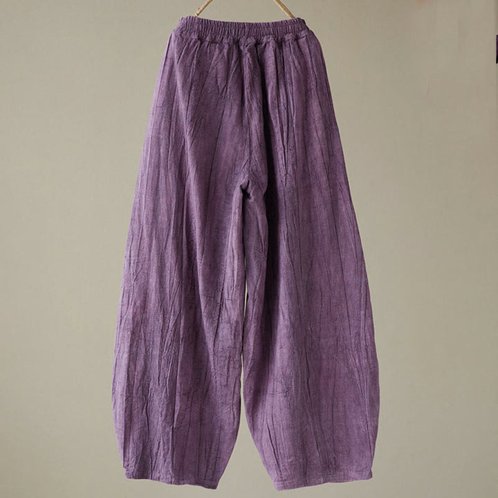 Buddha Stones Lässige, schlichte, lockere Batik-Ramiehose für Damen im Used-Look mit Taschen