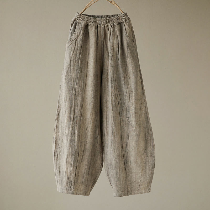Buddha Stones Lässige, schlichte, lockere Batik-Ramiehose für Damen im Used-Look mit Taschen