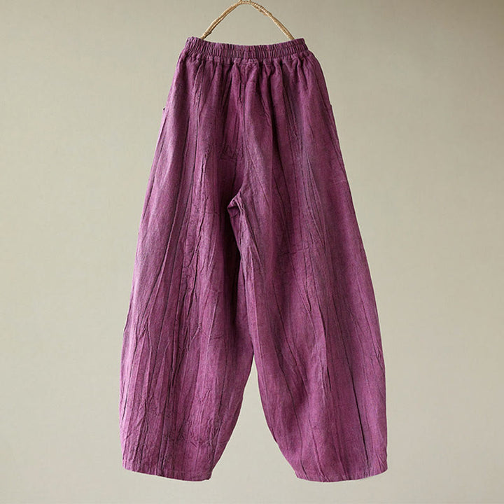 Buddha Stones Lässige, schlichte, lockere Batik-Ramiehose für Damen im Used-Look mit Taschen