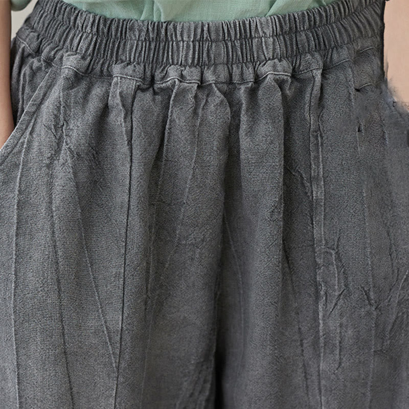 Buddha Stones Lässige, schlichte, lockere Batik-Ramiehose für Damen im Used-Look mit Taschen