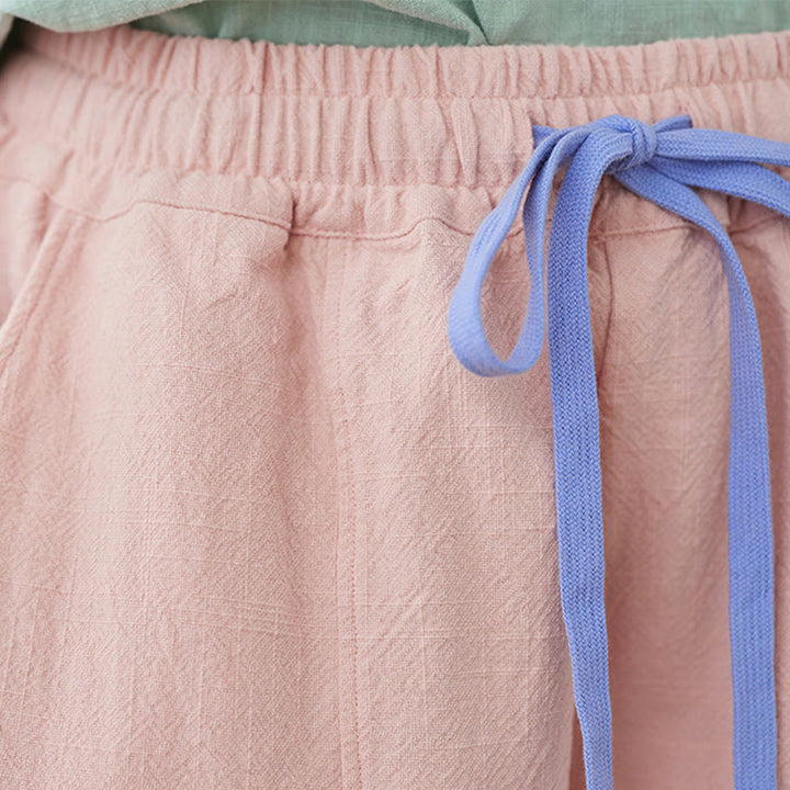 Buddha Stones Lässige, schlichte, lockere Damenhose aus Baumwollleinen mit Taschen - image 8