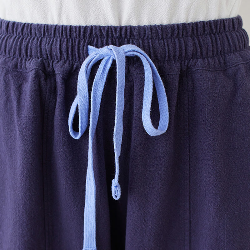 Buddha Stones Lässige, schlichte, lockere Damenhose aus Baumwollleinen mit Taschen